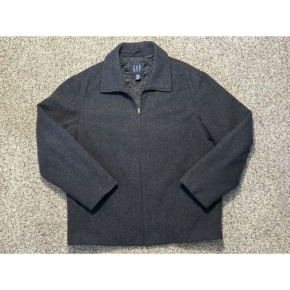 Gap Vintage Wool Full Zip Jacket, Charcoal, Y2K, Mens Large